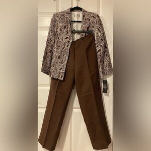 Le Suit Petite Women's Linen Blend Brown Pantsuit Size 10P